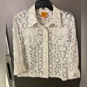 Ruby Red Women Blouse White Circle Burnout Button Up 16 Boxy Cottagecore Capsule